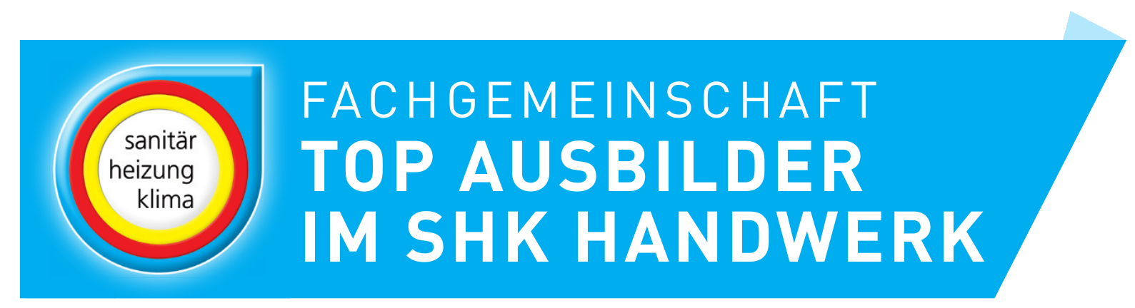 Horizontales Logo Top-Ausbilder im SHK-Handwerk vor neutralen Hintergrund.