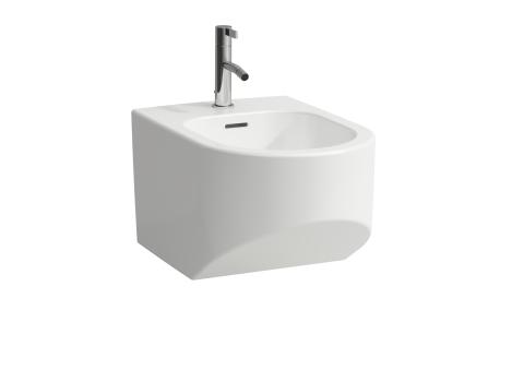 Ein kompaktes, wandhängendes Bidet in modernem Design, gefertigt aus weißer Keramik mit abgerundeten Kanten.