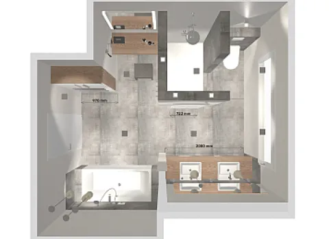 Raumskizze des Badezimmers von oben