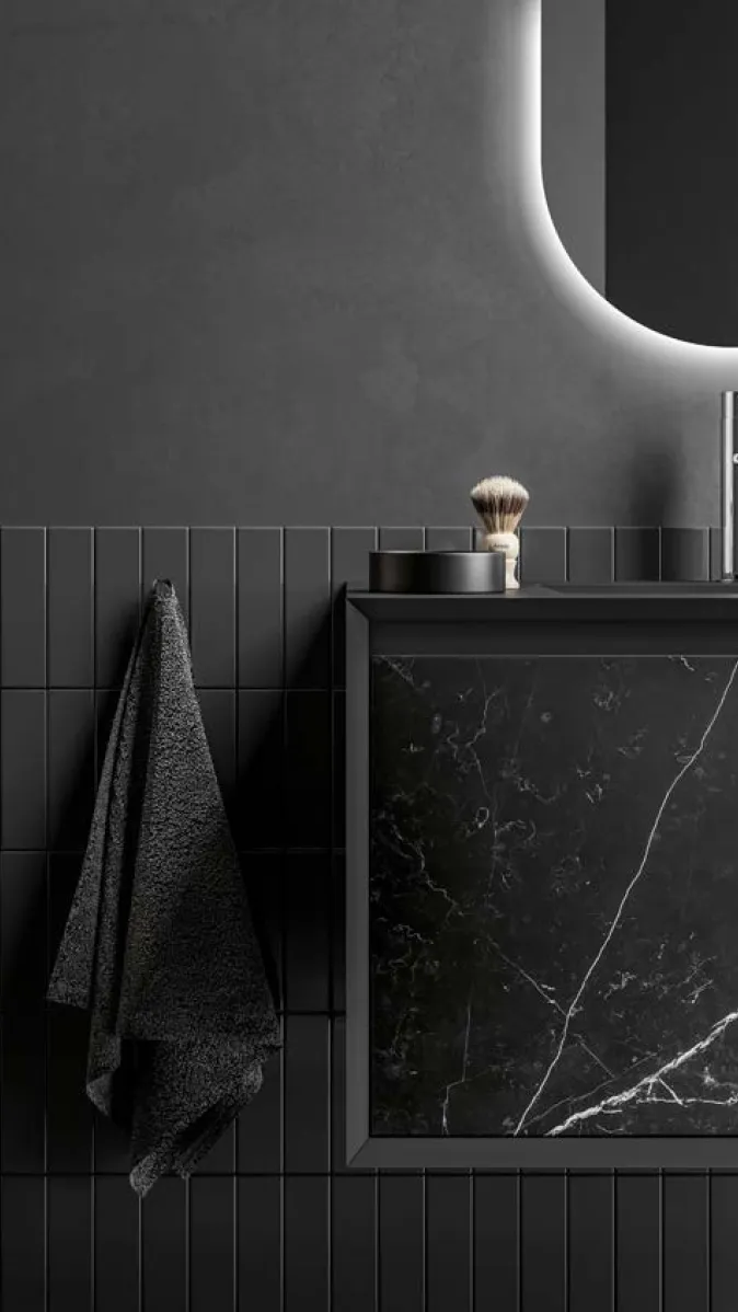 Waschtisch Iks Full von Stocco in der Ausführung Gres Nero.